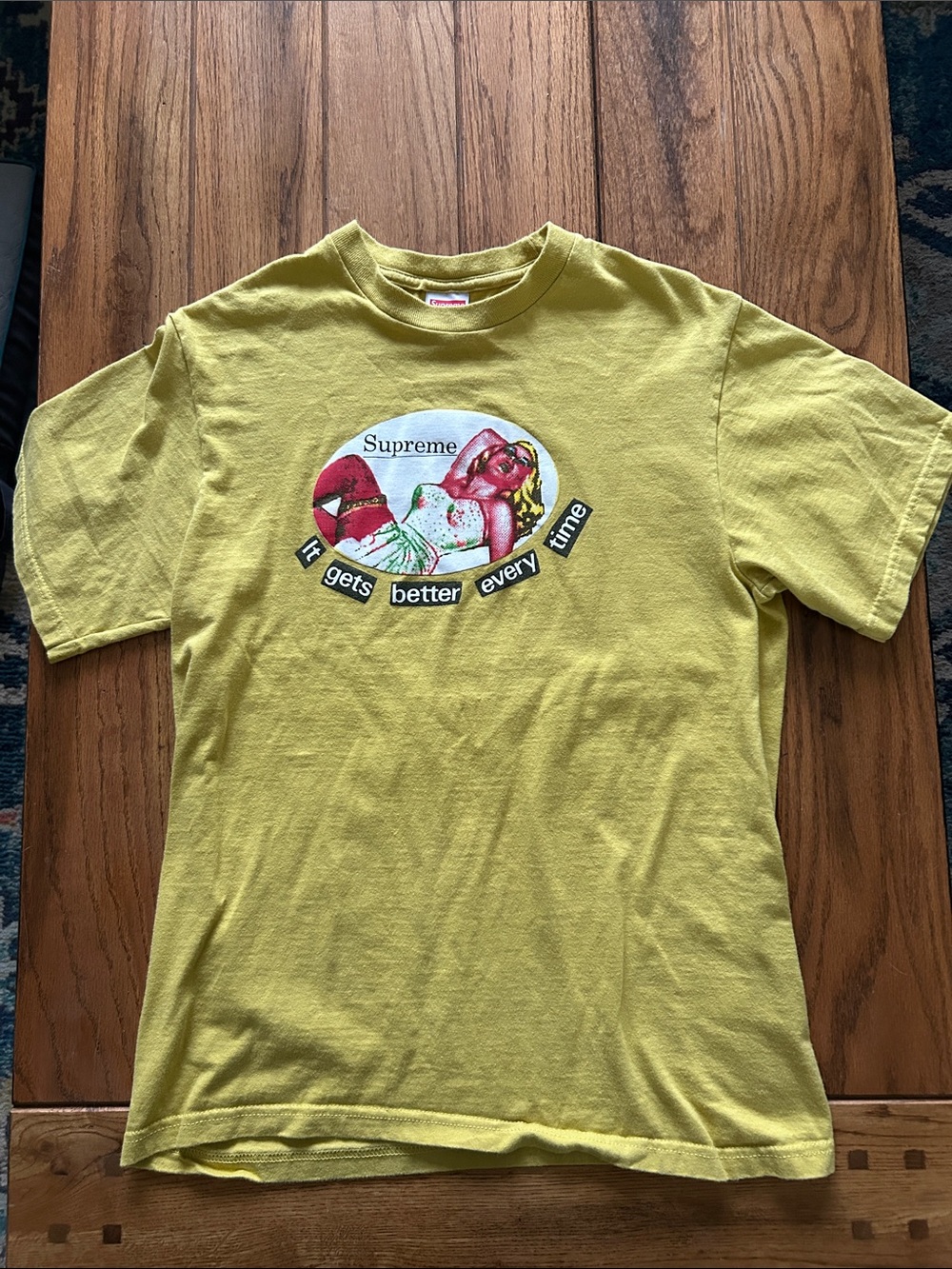 Supreme Yellow Graphic Tee with It gets better every time print